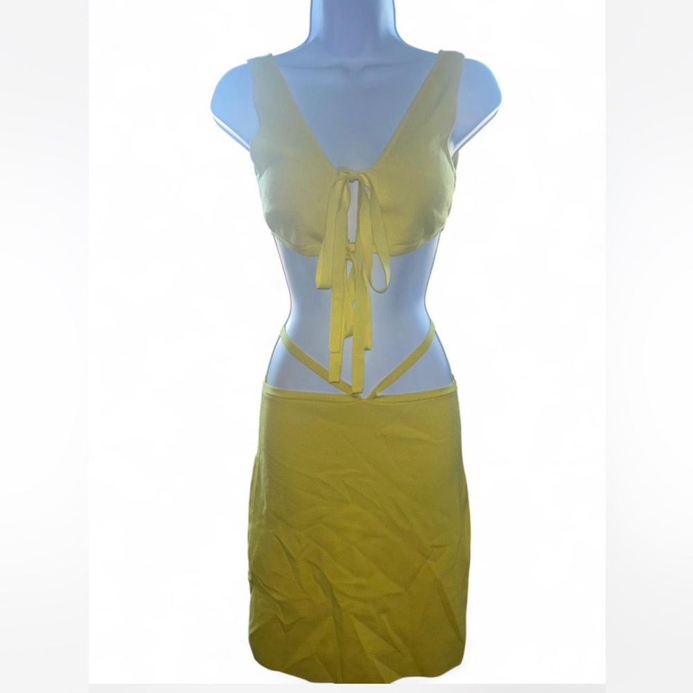 REVOLVE - SOLID & STRIPED lemon yellow skirt and crop tank set